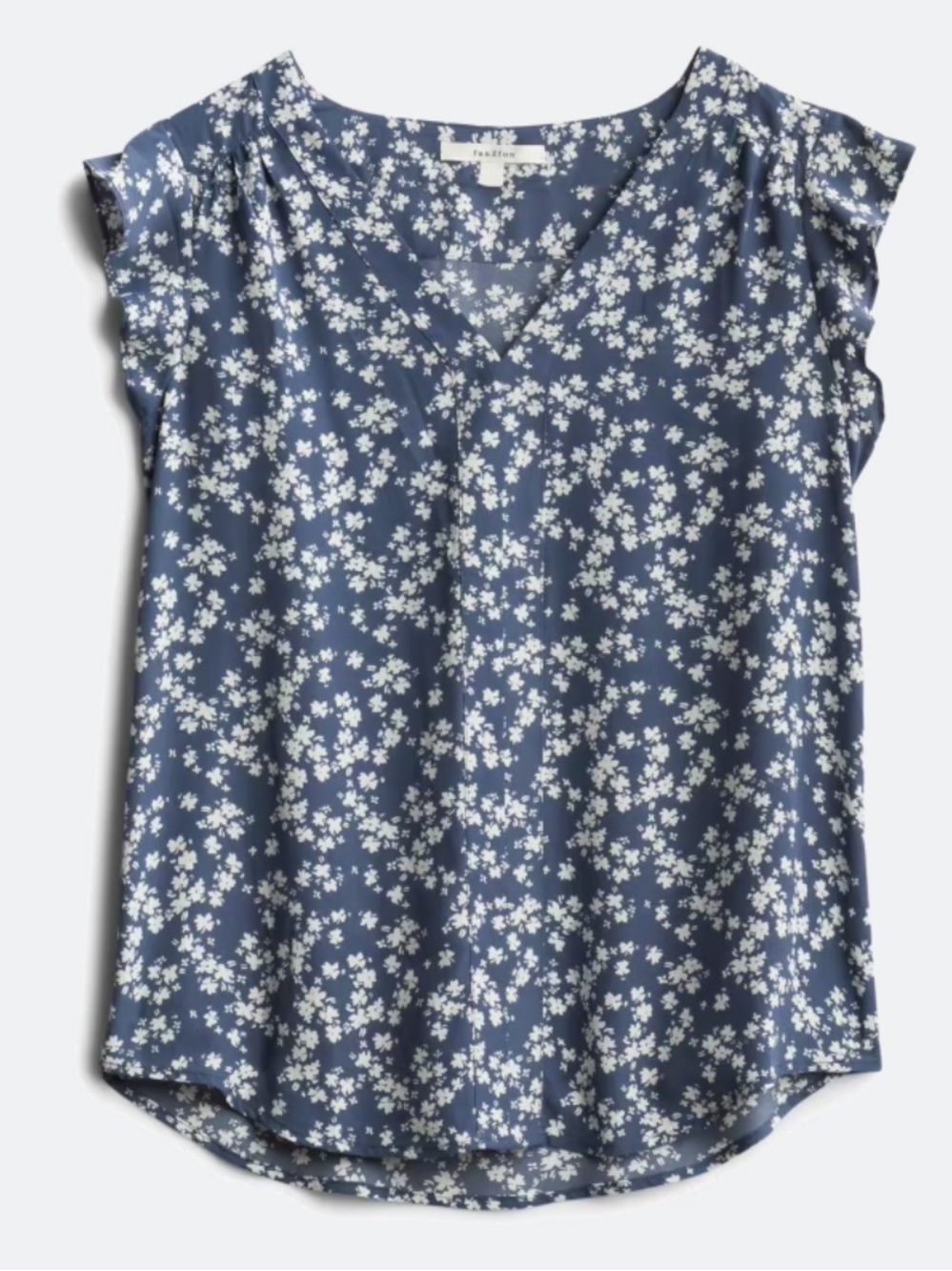 Monday Fun Ari Flutter Sleeve Blouse Size Large Light Blue Floral V-Neck Top